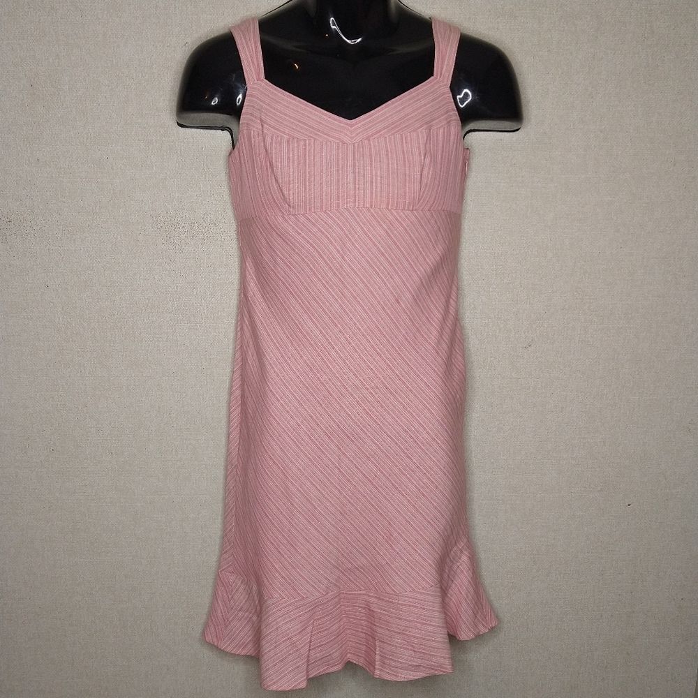 Vintage Y2K Ann Taylor Pastel Baby Pink Tiered Babydoll Linen Dress Size 2P